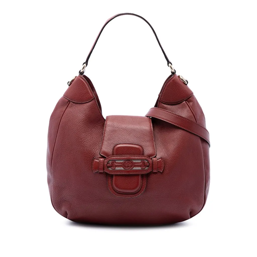 Gucci Grained Calfskin Dressage Hobo Red Leather Very good - Front View