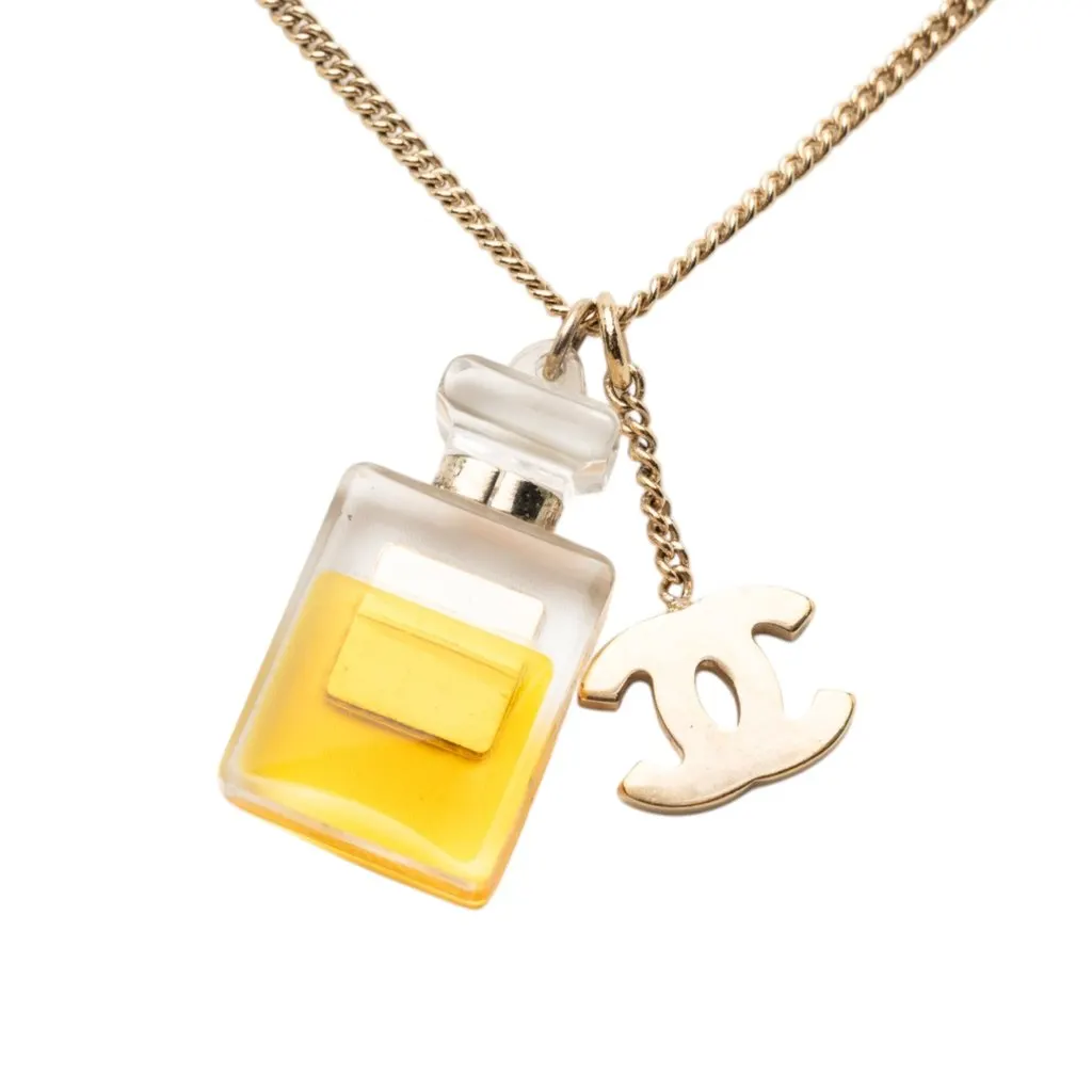 Chanel CC Gold Plated Perfume Bottle Pendant Necklace Gold Metal Very good - Inside View