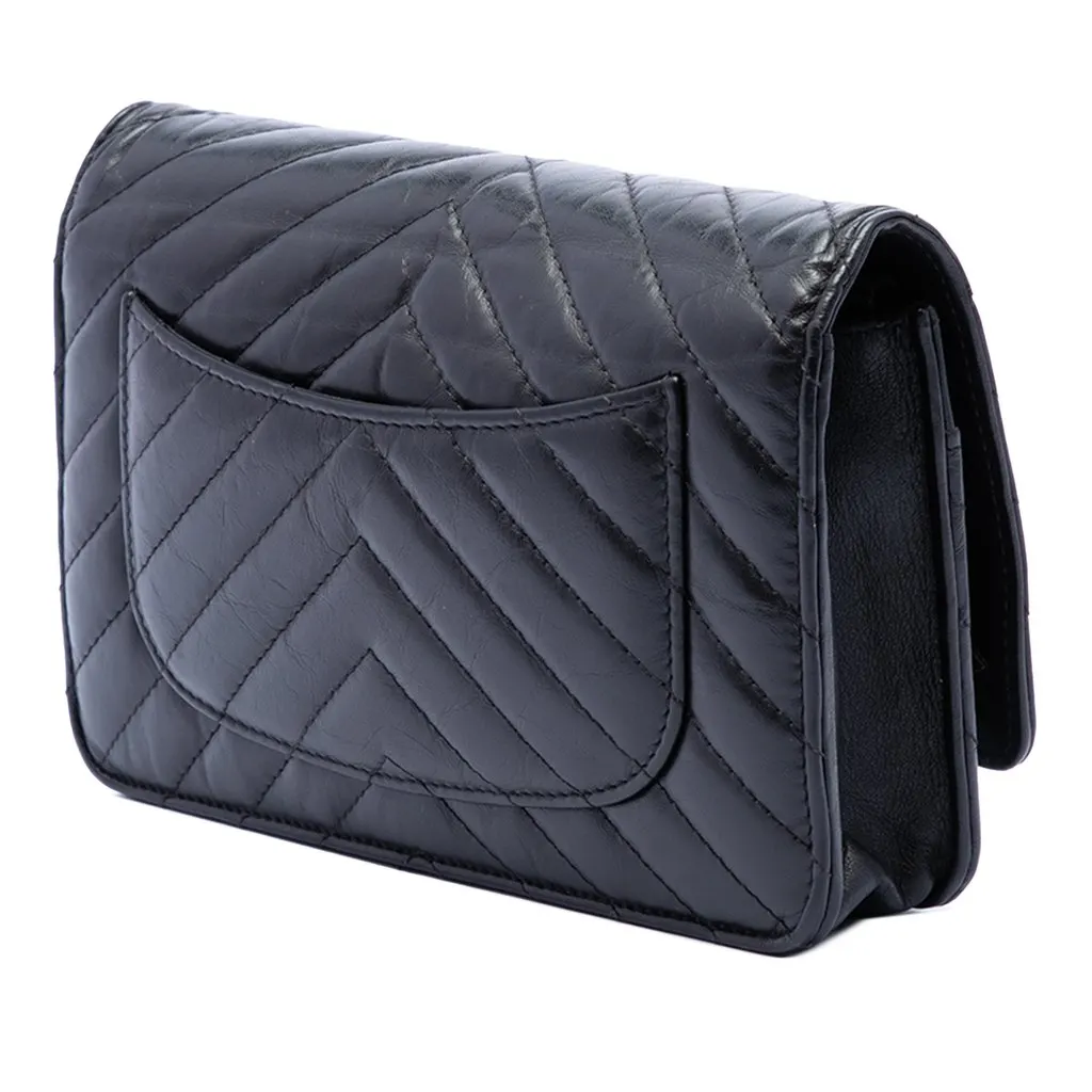 Chanel Reissue 2.55 Chevron Aged Calfskin Wallet on Chain Black Leather Very good - Back View