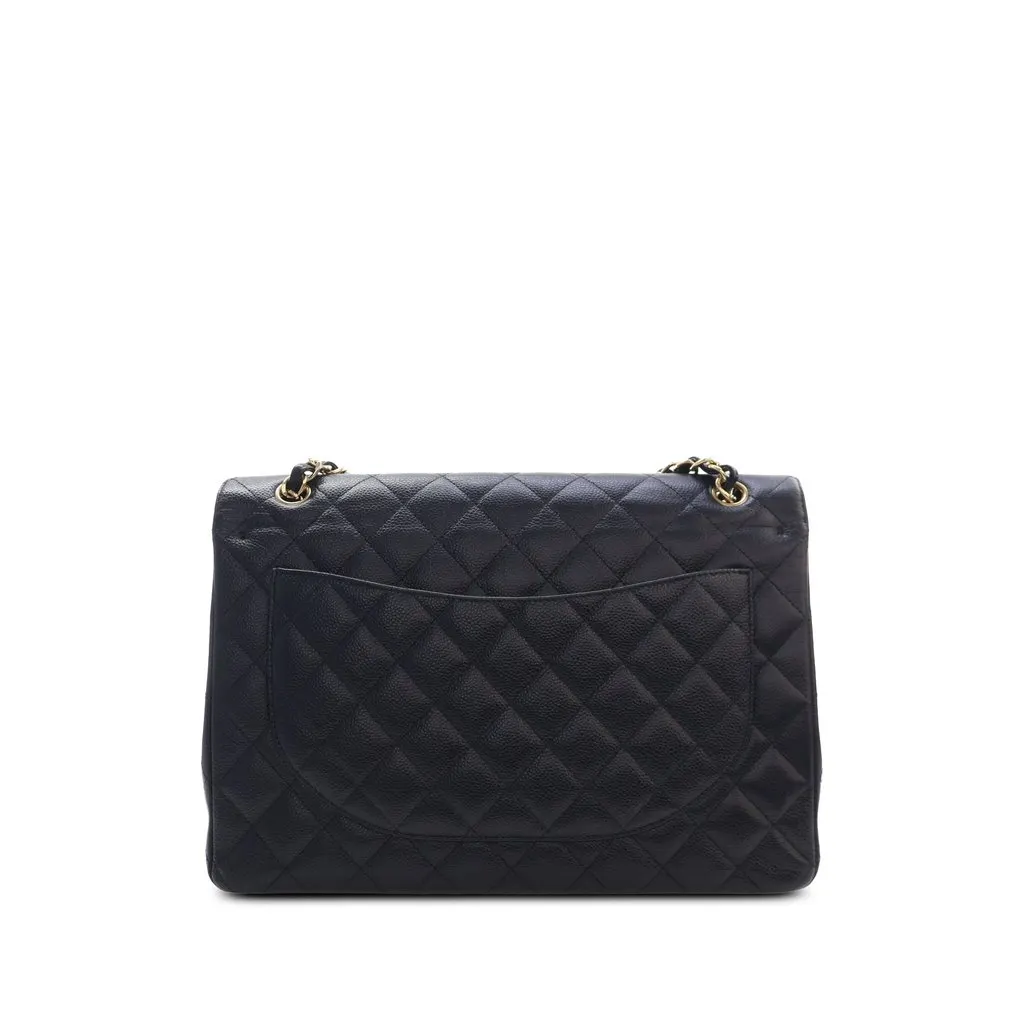 Chanel Maxi Classic Caviar Double Flap Black Leather Very good - Back View