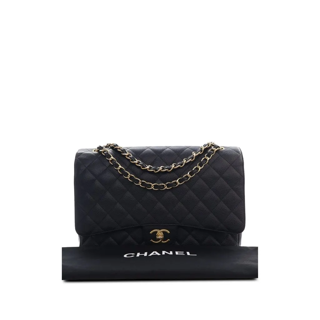 Chanel Maxi Classic Caviar Double Flap Black Leather Very good - Box View
