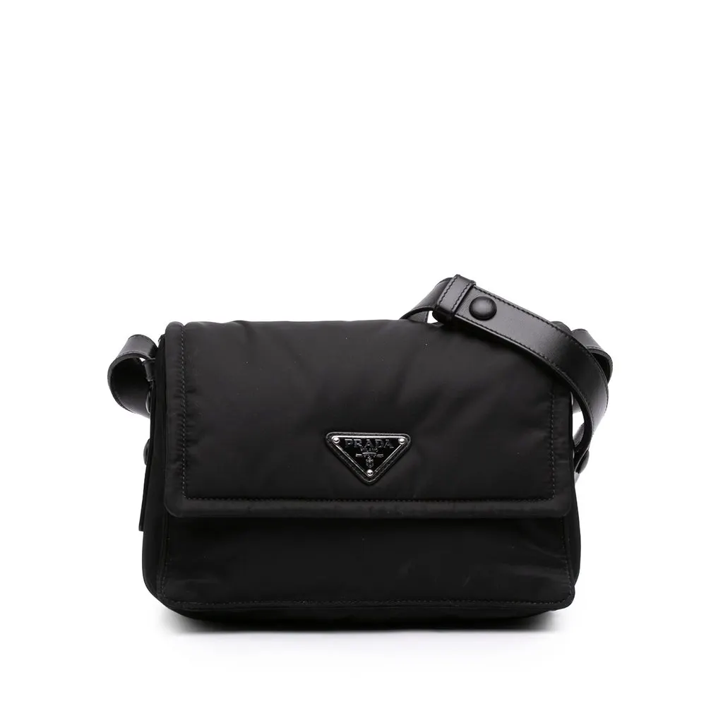 Prada Small Re Nylon Padded Traveller Crossbody Black Good - Front View