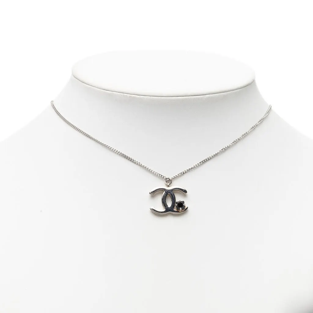 Chanel CC Brass Crystal Pendant Necklace Silver Metal Very good - Box View
