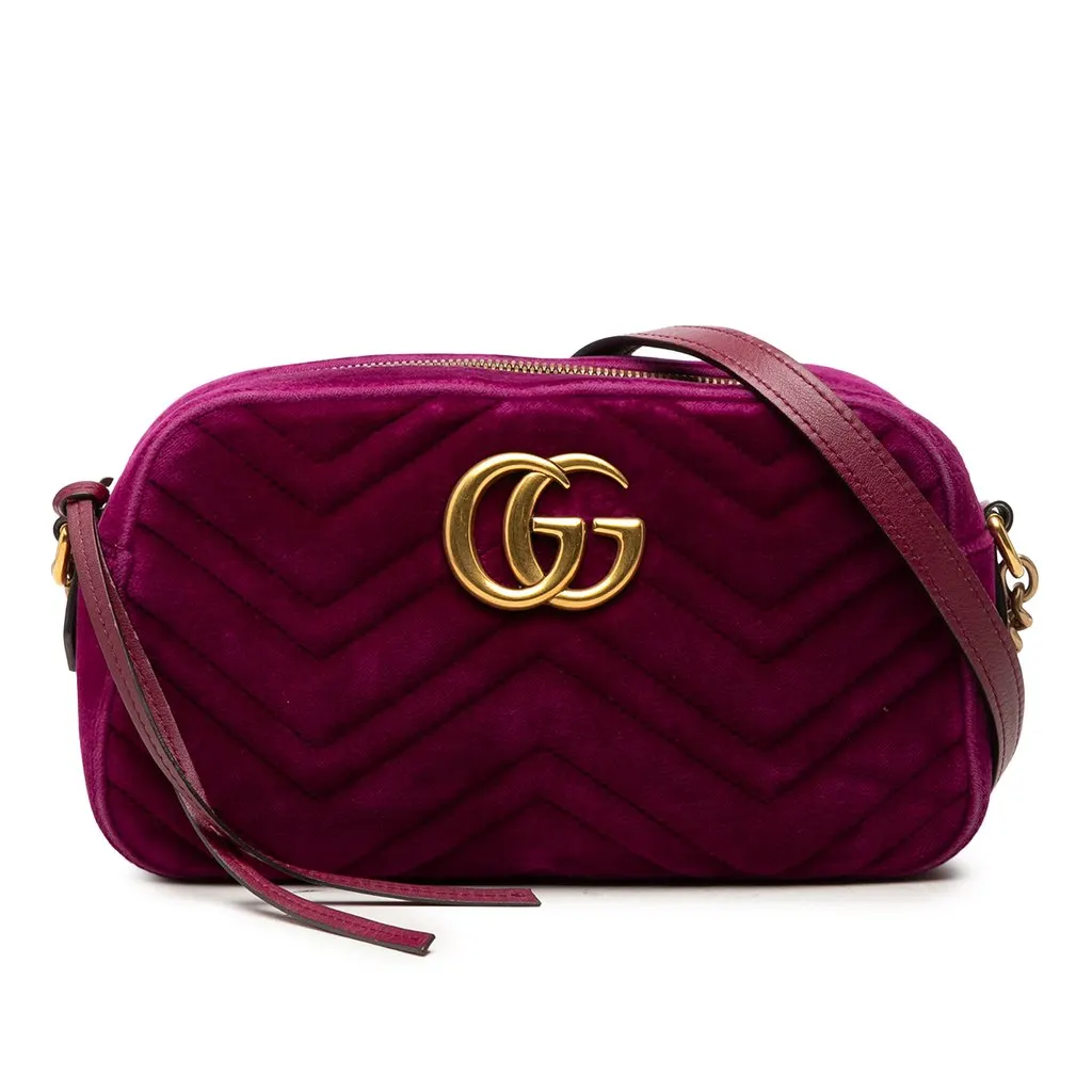 Gucci Small GG Marmont Matelasse Velvet Crossbody Purple Velvet Very good - Front View