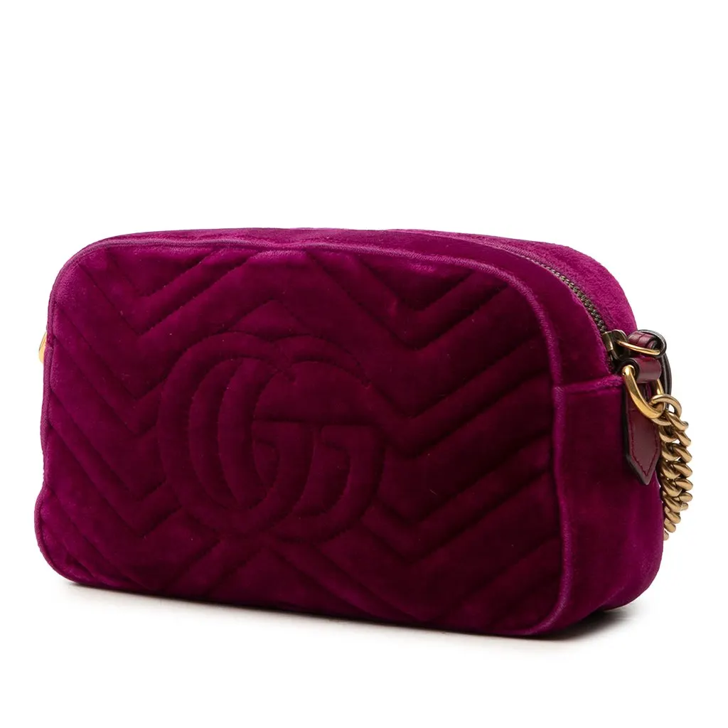 Gucci Small GG Marmont Matelasse Velvet Crossbody Purple Velvet Very good - Back View