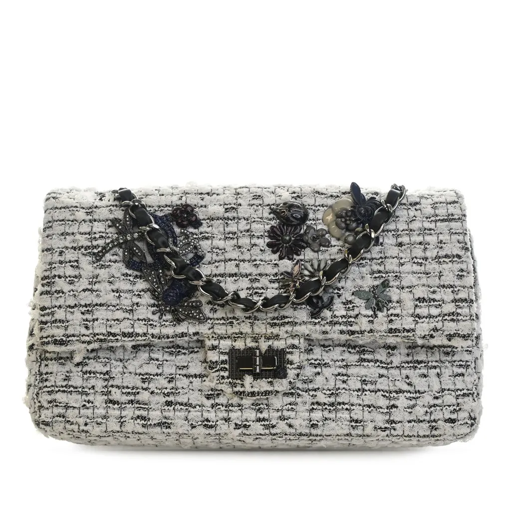 Chanel Mini Tweed Garden Party Reissue 2.55 Double Flap 224 Black Very good - Front View