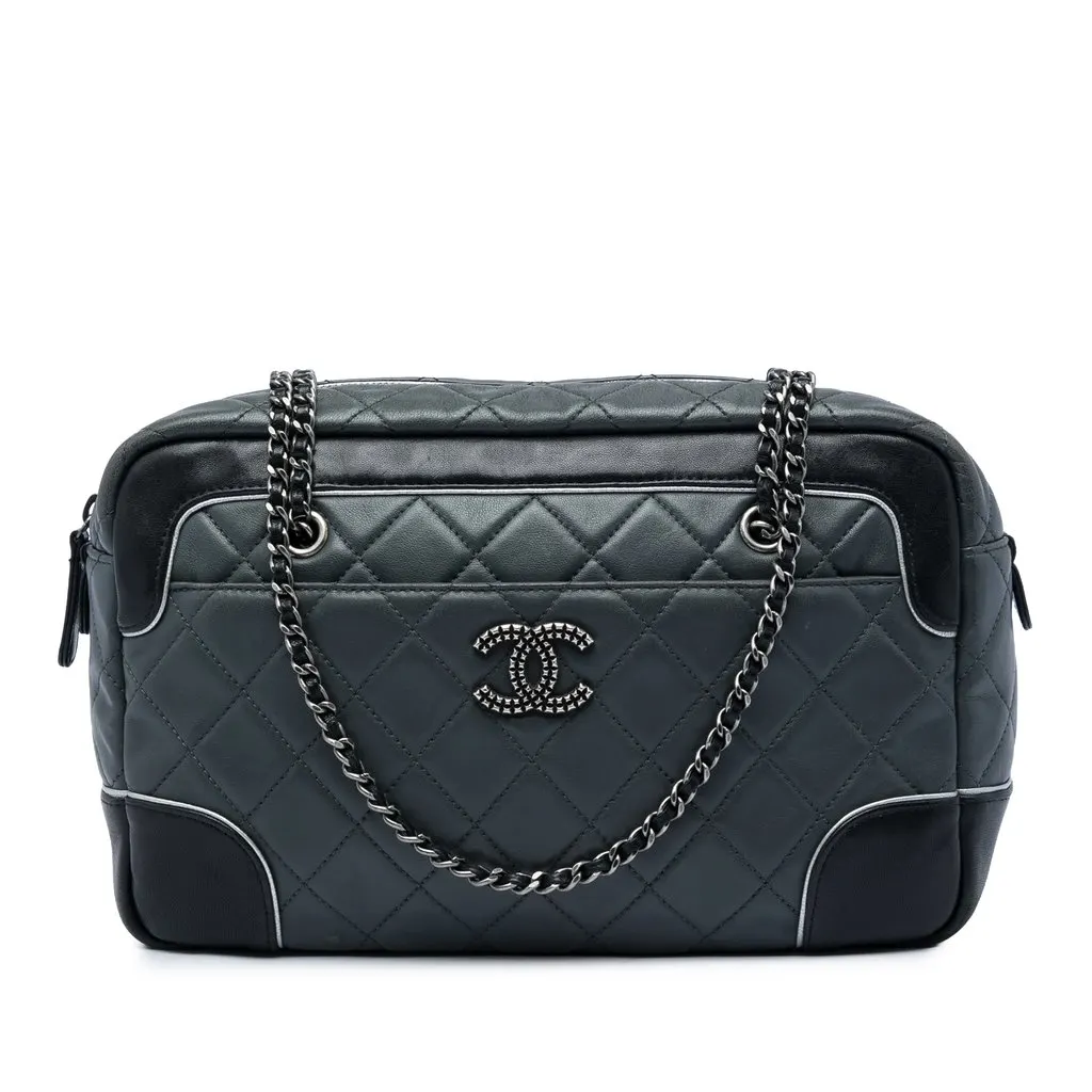 Chanel Medium CC Bicolor Quilted Calfskin Chain Camera Bag Grey Leather Good - Front View
