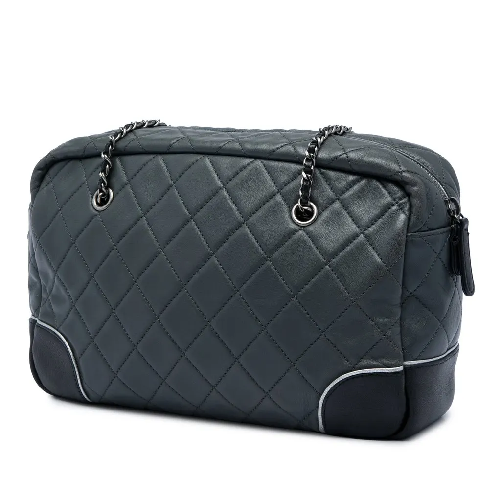 Chanel Medium CC Bicolor Quilted Calfskin Chain Camera Bag Grey Leather Good - Back View
