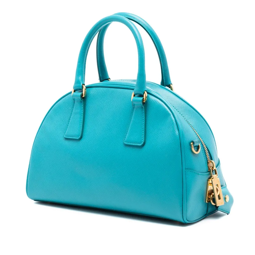 Prada Saffiano Lux Bowling Bag Blue Leather Very good - Back View