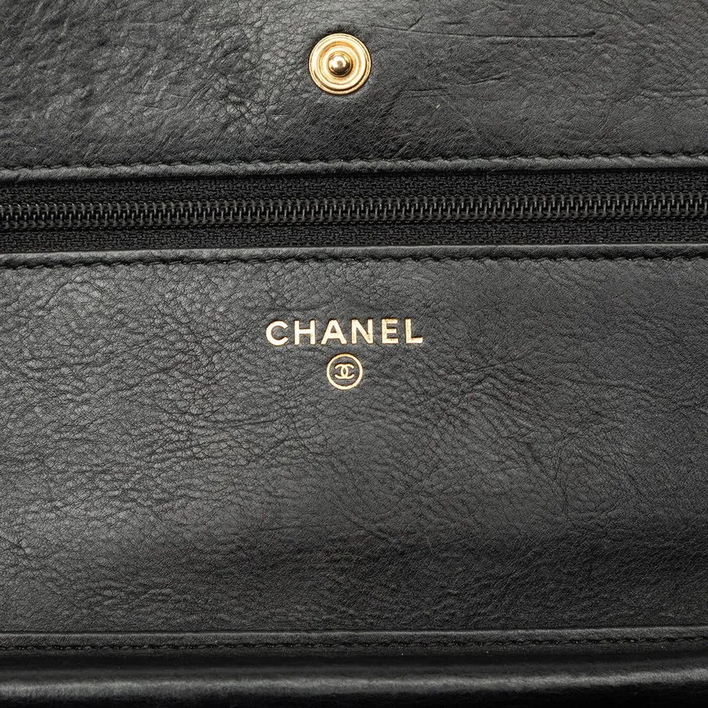 Chanel CC Chevron Calfskin Wallet On Chain Black Leather Very good - Box View