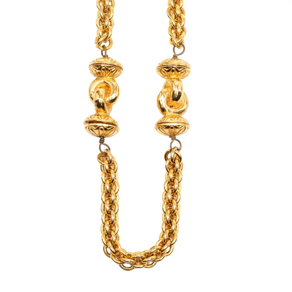 Chanel CC Gold Plated Station Chain Long Necklace Gold Metal Very good - Model View