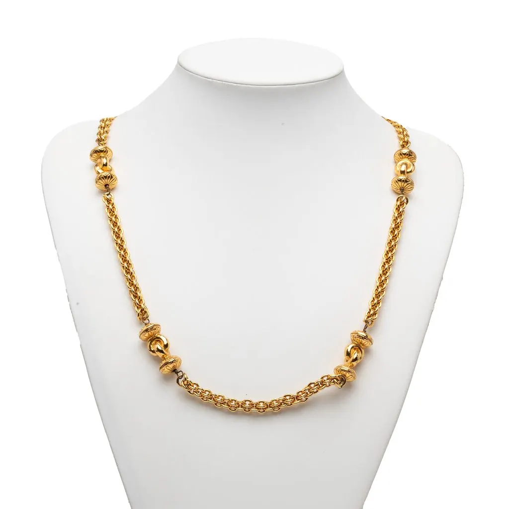 Chanel CC Gold Plated Station Chain Long Necklace Gold Metal Very good - Box View