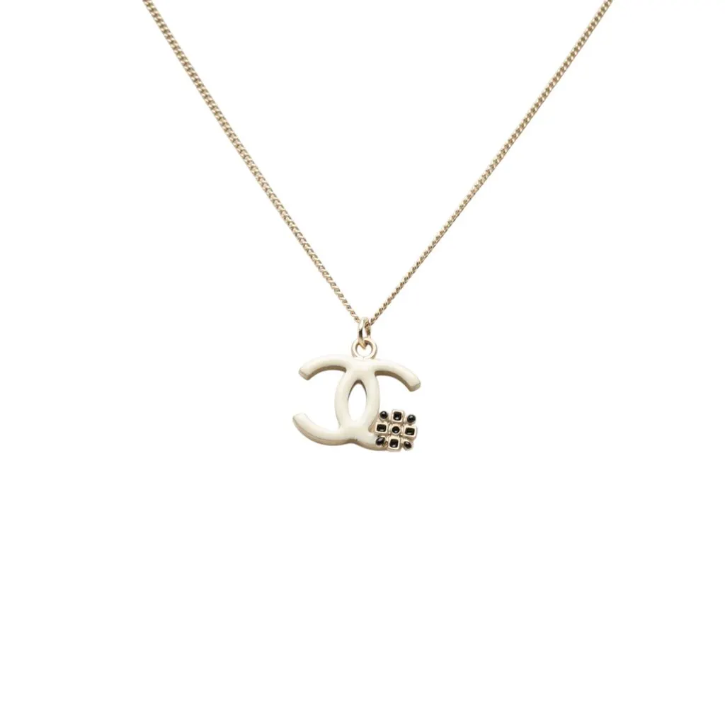 Chanel CC Gold Plated and Enamel Flower Pendant Necklace Gold Metal Very good - Back View