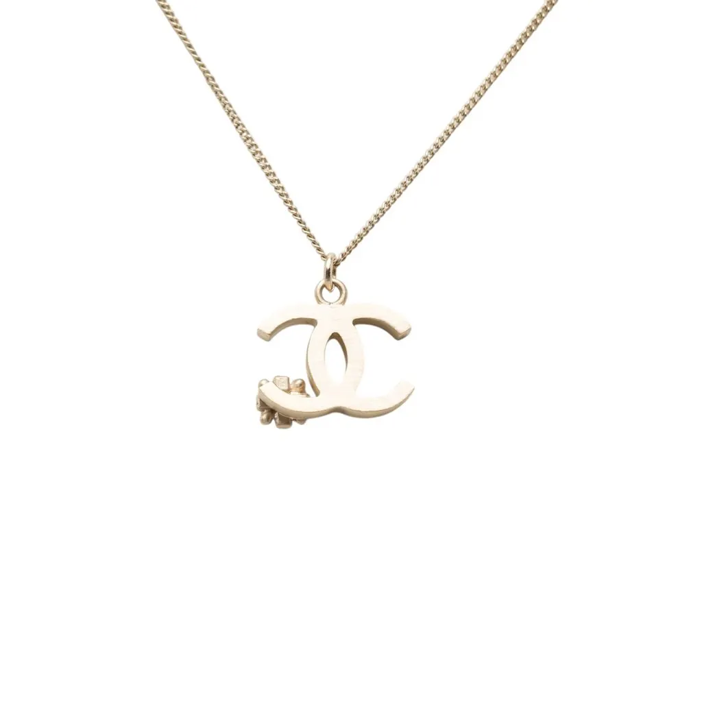 Chanel CC Gold Plated and Enamel Flower Pendant Necklace Gold Metal Very good - Inside View