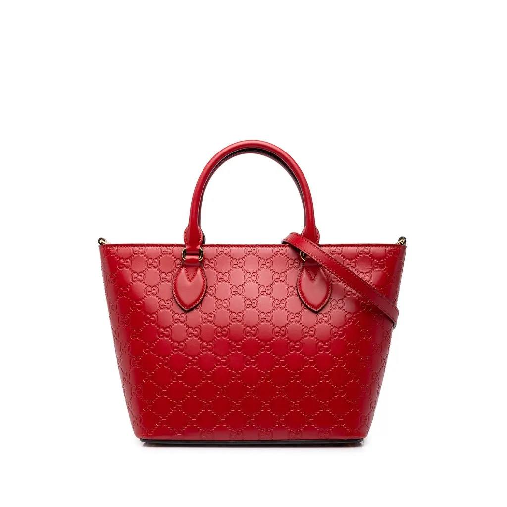 Gucci Small Guccissima Convertible Tote Red Leather Good - Front View