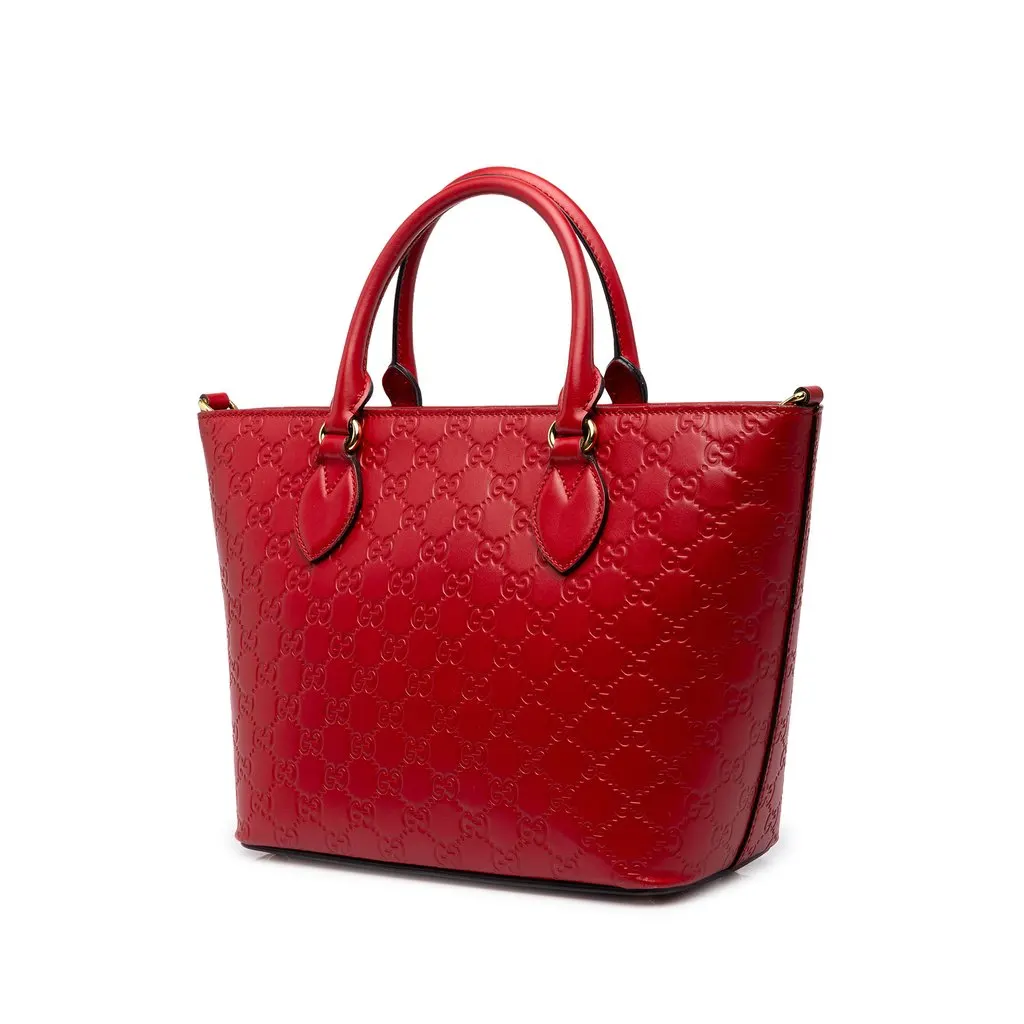 Gucci Small Guccissima Convertible Tote Red Leather Good - Back View