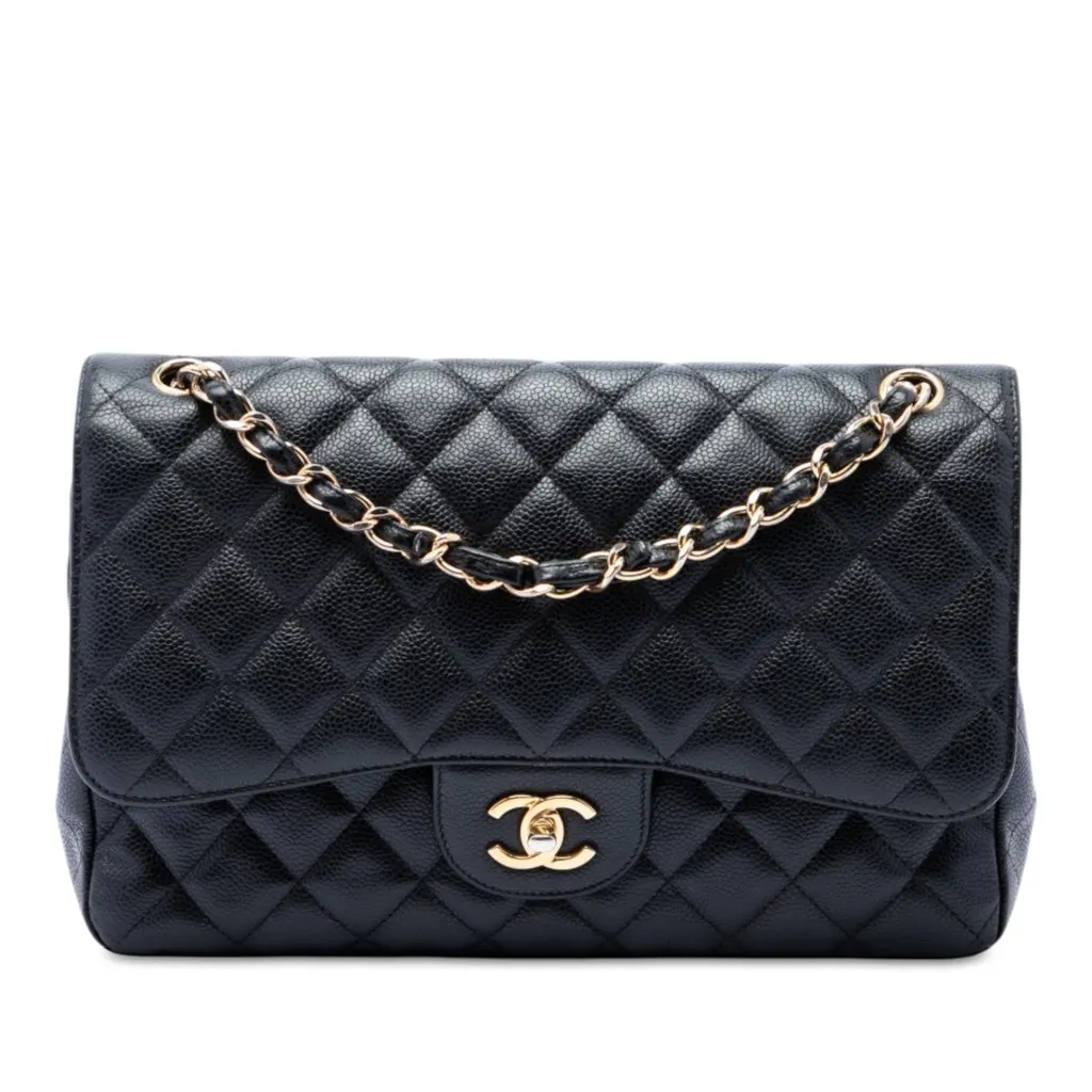 Chanel Jumbo Classic Caviar Double Flap Black Leather Very good - Front View