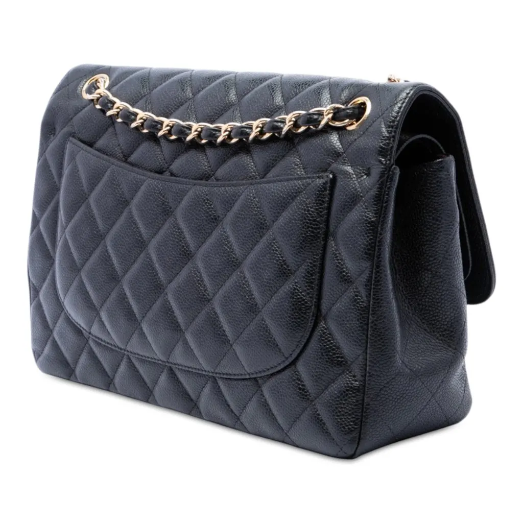 Chanel Jumbo Classic Caviar Double Flap Black Leather Very good - Back View