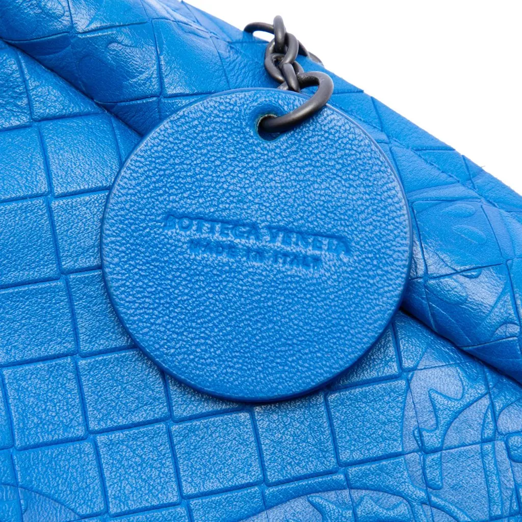 Bottega Veneta Small Calfskin Intrecciomirage Embossed Butterfly Chain Crossbody Blue Leather Very good - Box View