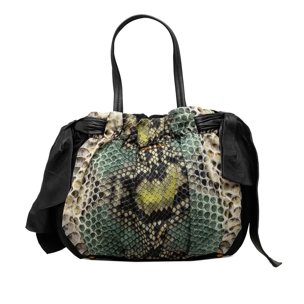 Prada Tessuto Python Print Bow Satchel Black Very good - Front View