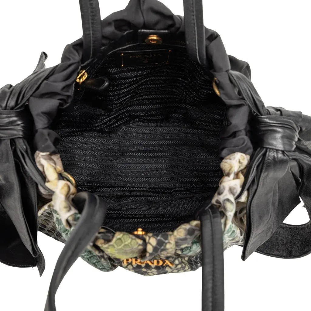 Prada Tessuto Python Print Bow Satchel Black Very good - Model View