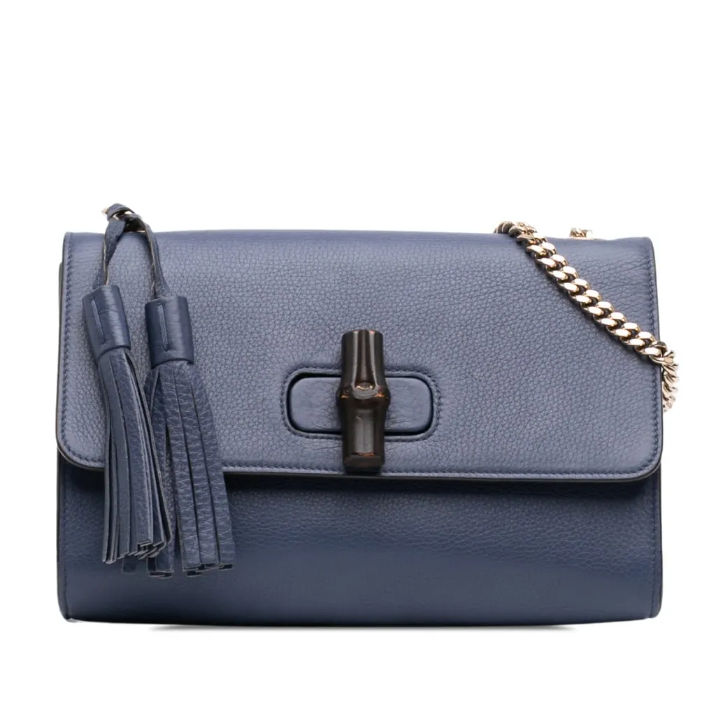 Gucci Medium Leather Miss Bamboo Crossbody Blue Leather Very good - Front View