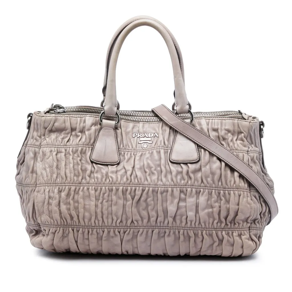 Prada Nappa Gaufre Double Zip Satchel Beige Leather Good - Front View