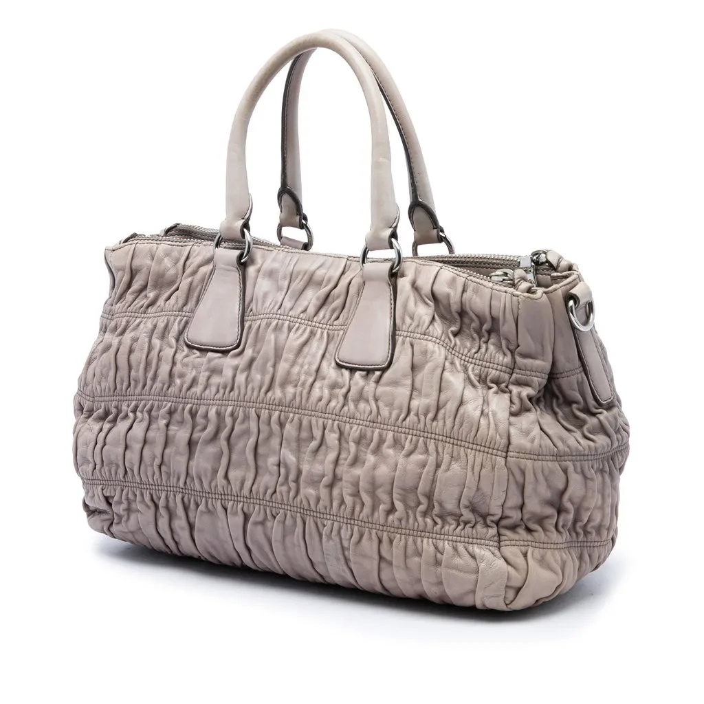 Prada Nappa Gaufre Double Zip Satchel Beige Leather Good - Back View