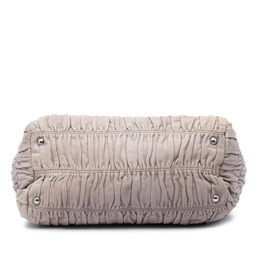 Prada Nappa Gaufre Double Zip Satchel Beige Leather Good - Inside View