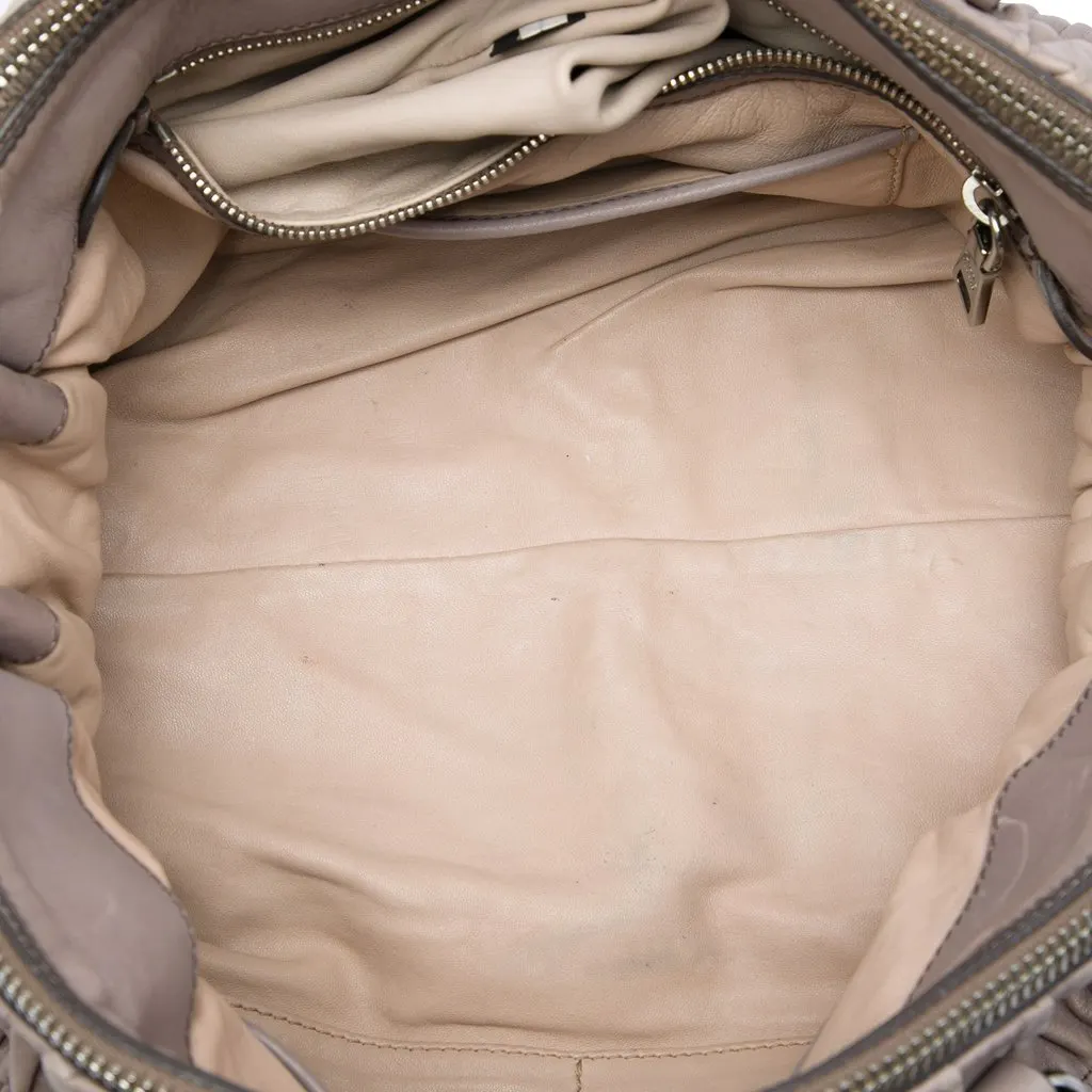 Prada Nappa Gaufre Double Zip Satchel Beige Leather Good - Model View