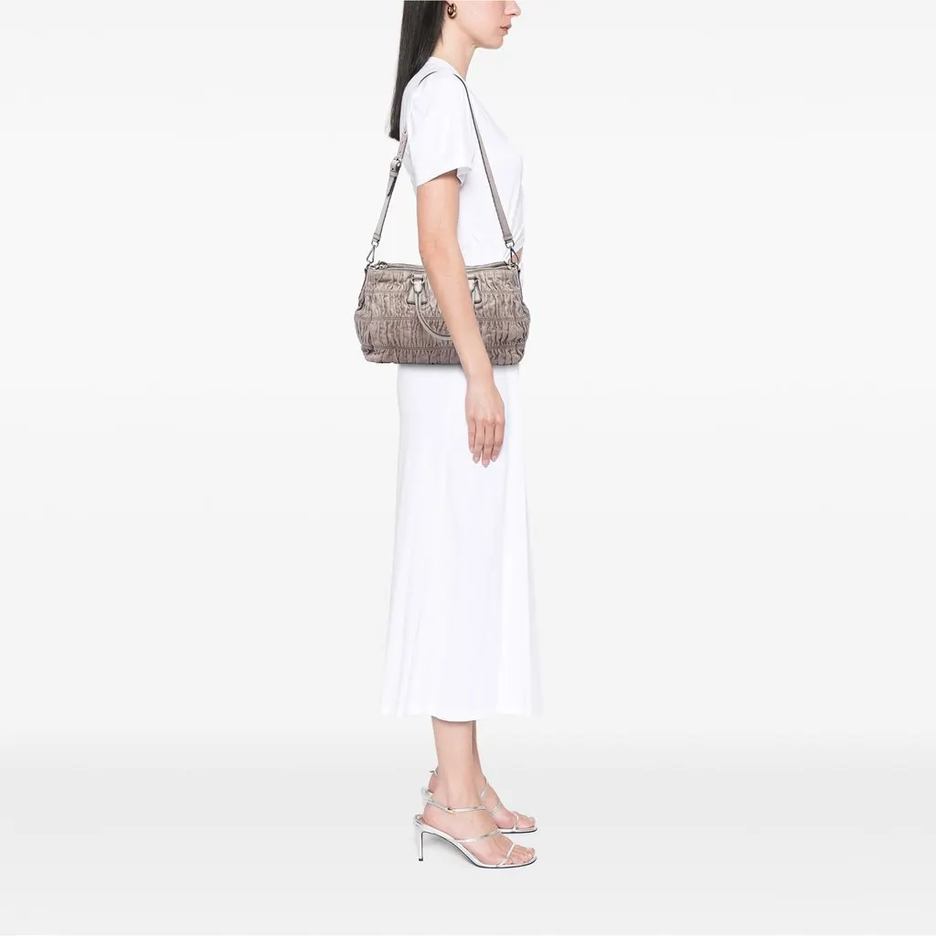 Prada Nappa Gaufre Double Zip Satchel Beige Leather Good - Box View