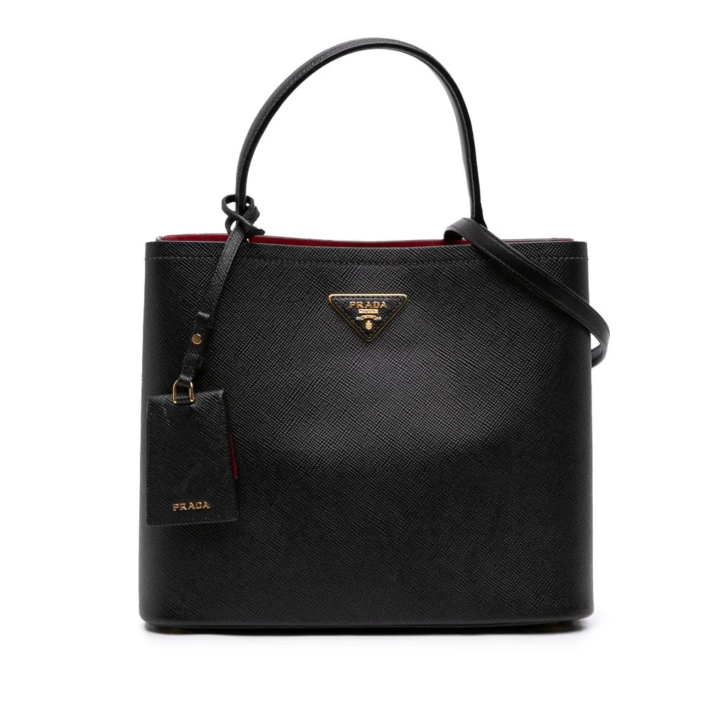 Prada Large Saffiano Cuir Panier Satchel Black Leather Good - Front View