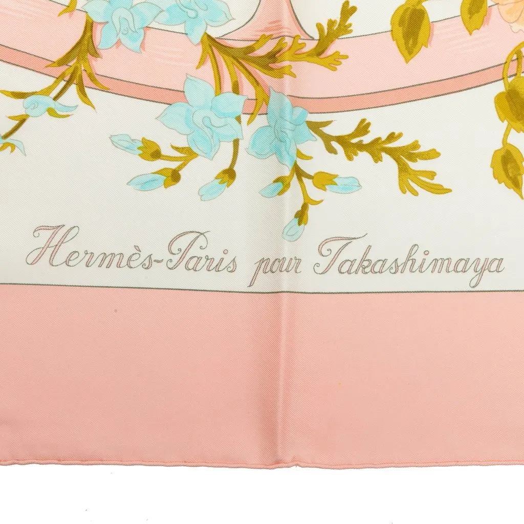 Hermès Romantique for Takashimaya Silk Scarf 90 Pink Very good - Inside View