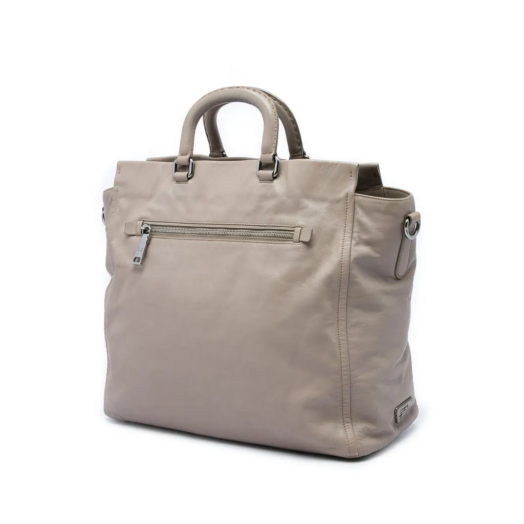 Prada Calfskin Front Pocket Satchel Beige Leather Good - Back View