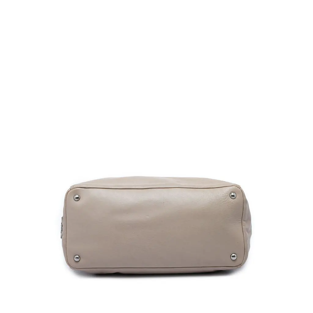 Prada Calfskin Front Pocket Satchel Beige Leather Good - Inside View