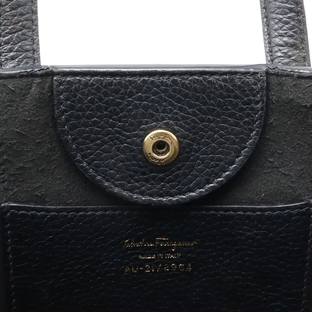 Ferragamo Mini Tumbled Calfskin Gancini Tote Black Leather Very good - Model View