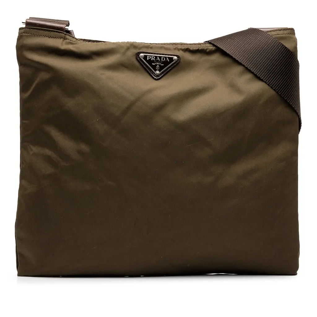 Prada Tessuto Zip Top Crossbody Brown Polyamide Very good - Front View