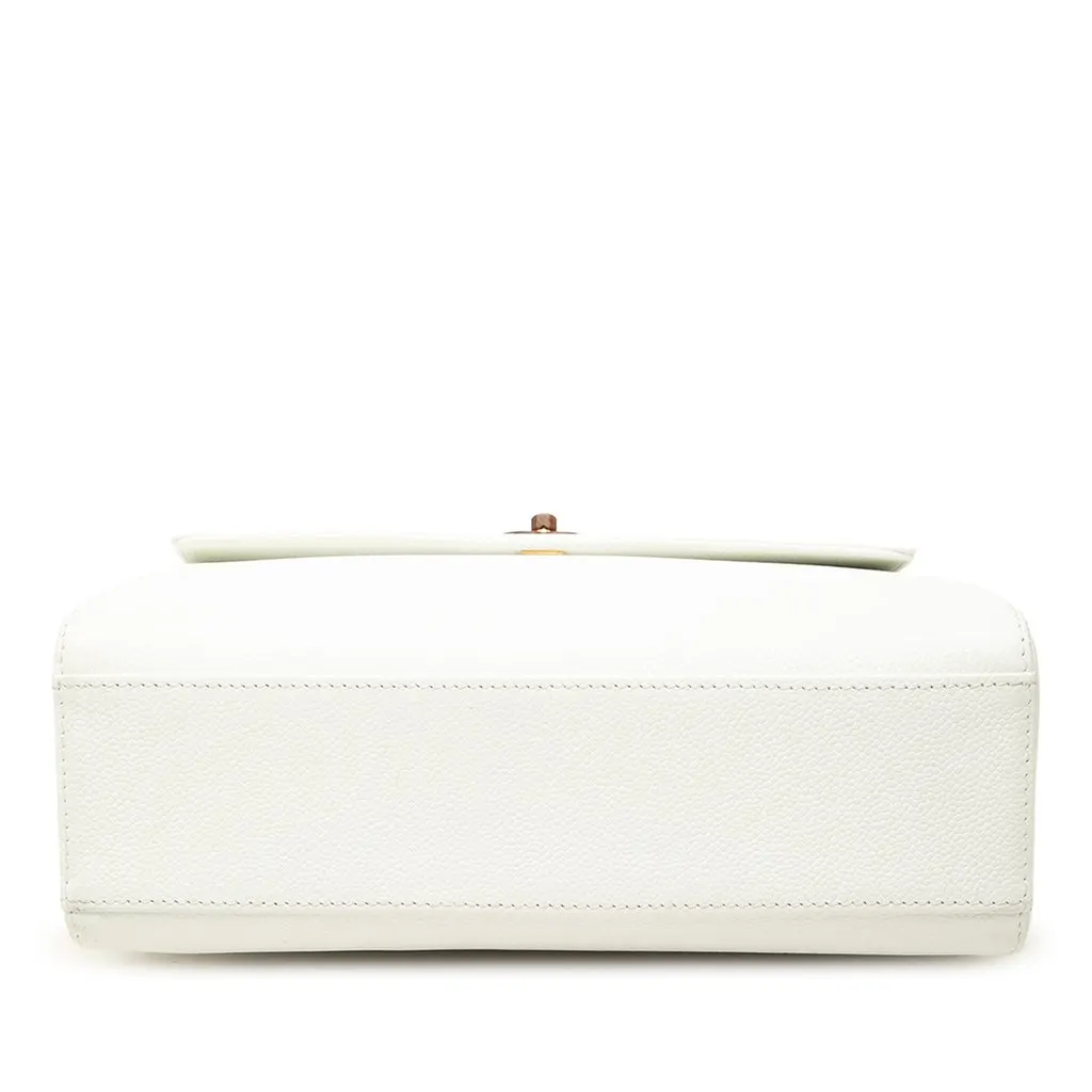 Chanel CC Caviar Kelly Wood Top Handle Bag White Leather Good - Inside View