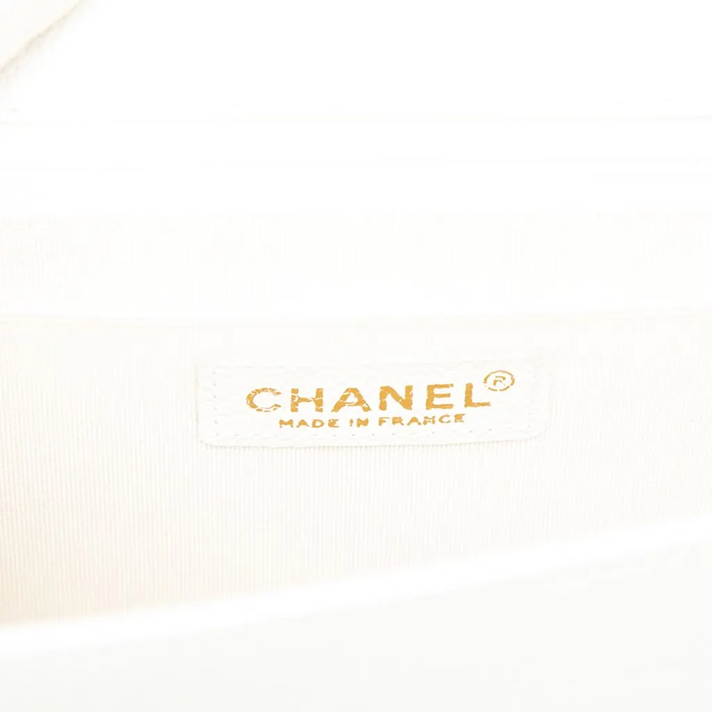 Chanel CC Caviar Kelly Wood Top Handle Bag White Leather Good - Box View
