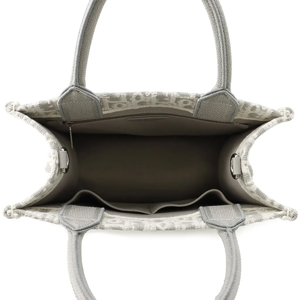Dior Mini Oblique Embroidered Canvas Lace Book Tote Silver Very good - Model View