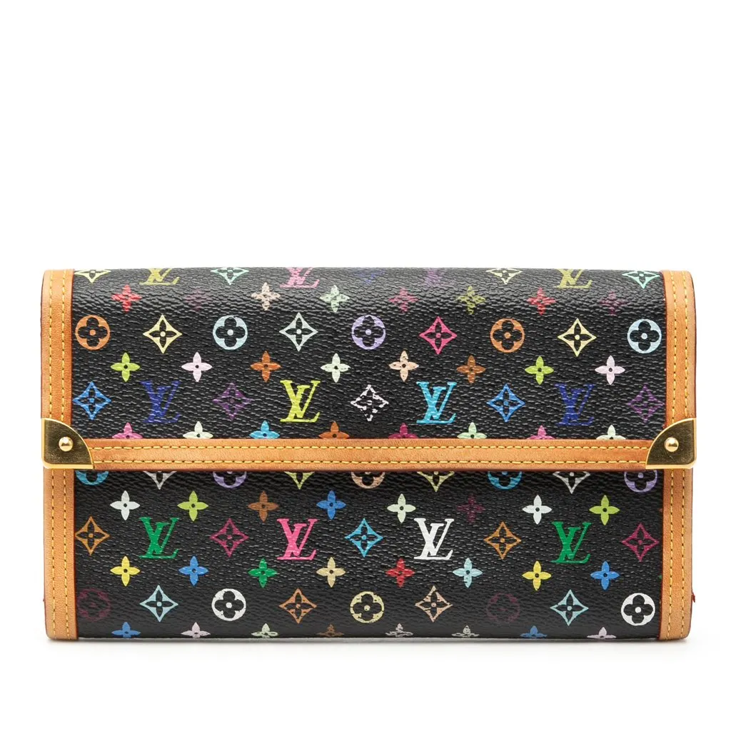 Louis Vuitton Monogram Multicolor Porte Tresor International Wallet Black Canvas Very good - Front View