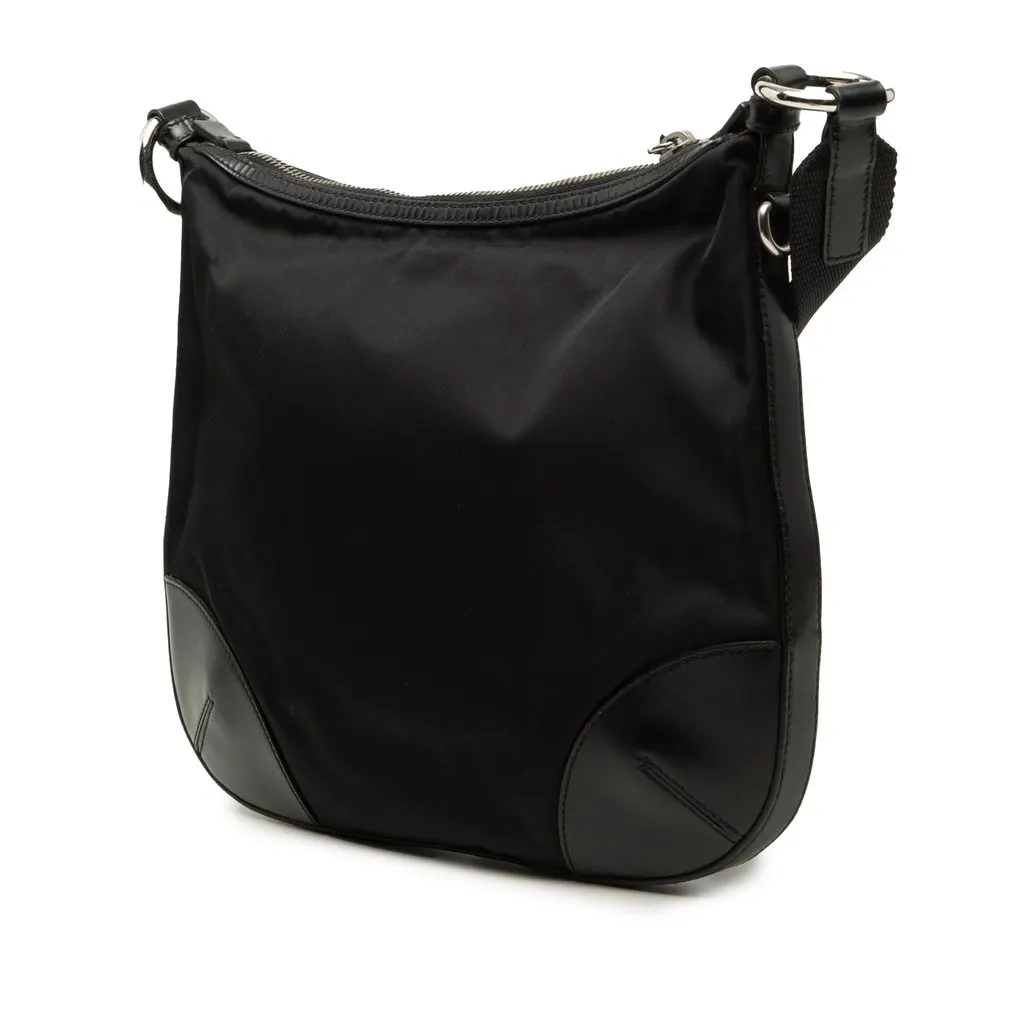 Prada Leather Trimmed Tessuto Zip Top Crossbody Black Very good - Back View