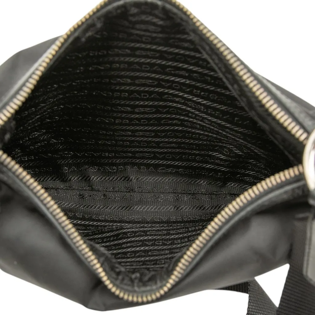 Prada Leather Trimmed Tessuto Zip Top Crossbody Black Very good - Model View