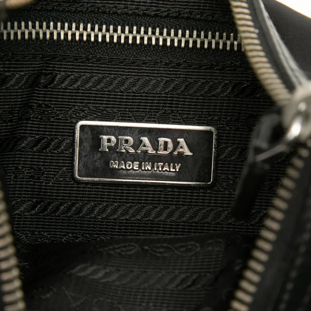 Prada Leather Trimmed Tessuto Zip Top Crossbody Black Very good - Box View