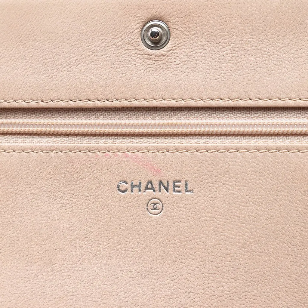 Chanel CC Quilted Lambskin Diamond Wallet On Chain Beige Leather Very good - Box View