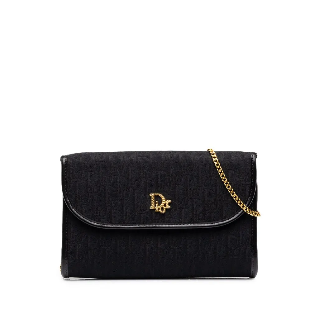 Dior Oblique Canvas Chain Shoulder Bag Black Canvas Good - Front View
