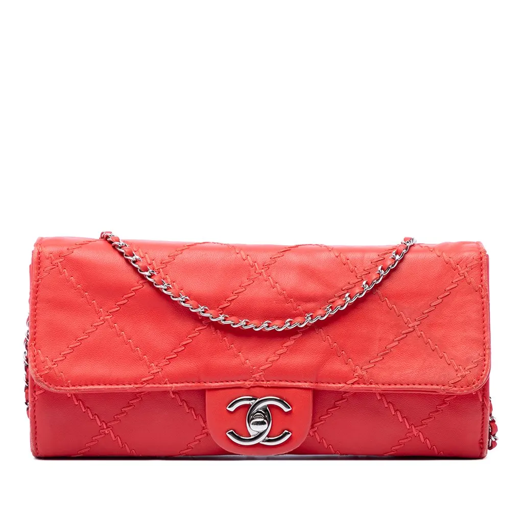 Chanel CC Quilted Lambskin Ultimate Stitch Wallet On Chain Red Leather Very good - Front View