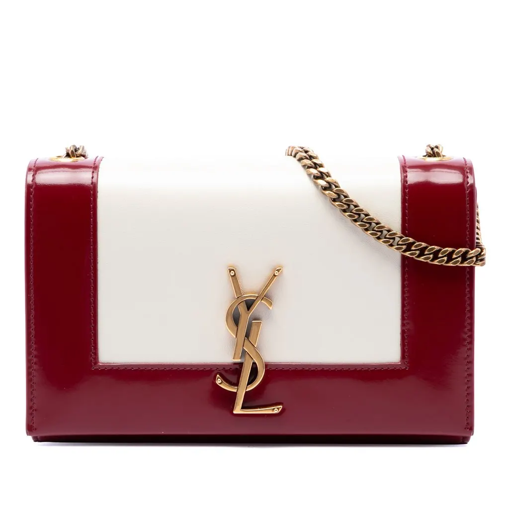 Saint Laurent Small Bicolor Lambskin and Patent Monogram Kate Chain Shoulder Bag White Leather Very good - Front View