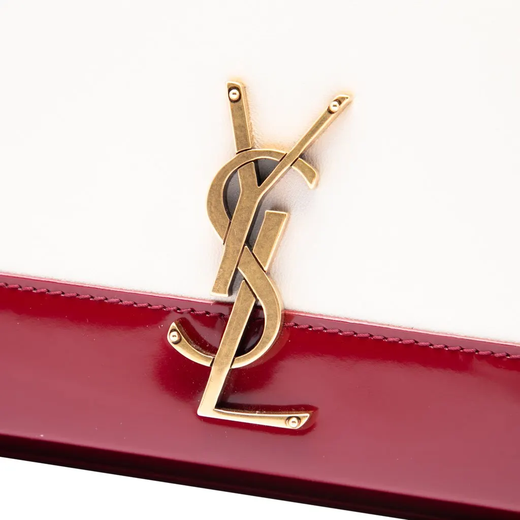 Saint Laurent Small Bicolor Lambskin and Patent Monogram Kate Chain Shoulder Bag White Leather Very good - Box View