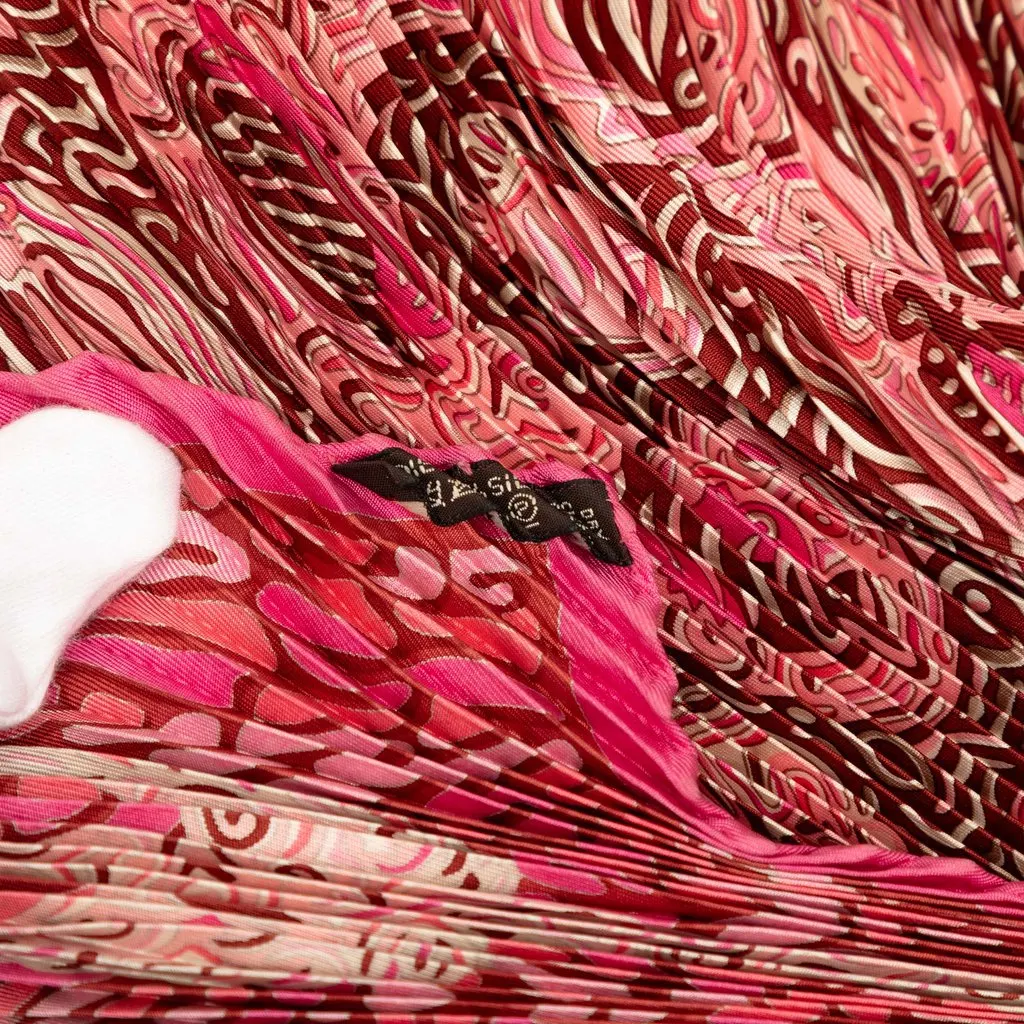 Hermès La Legende Du Poisson Corail Pleated Silk Scarf Pink Never worn - Box View